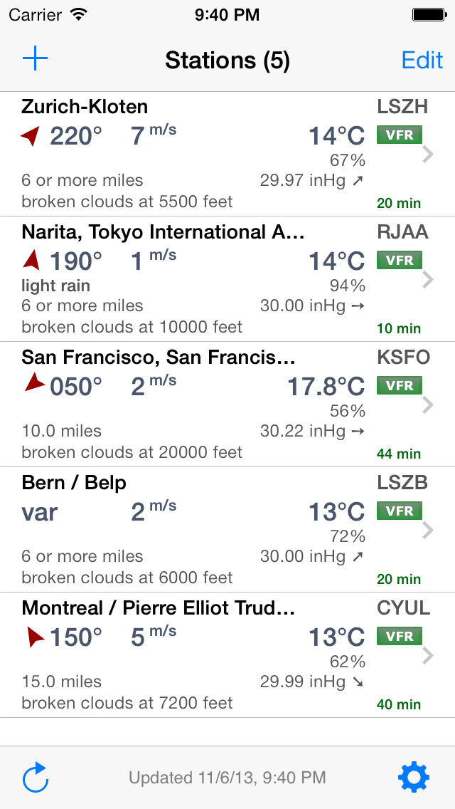 AeroWeather Lite List View