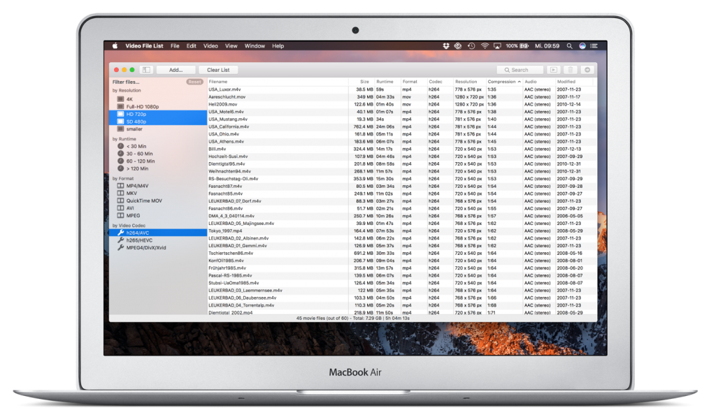 list out video file format